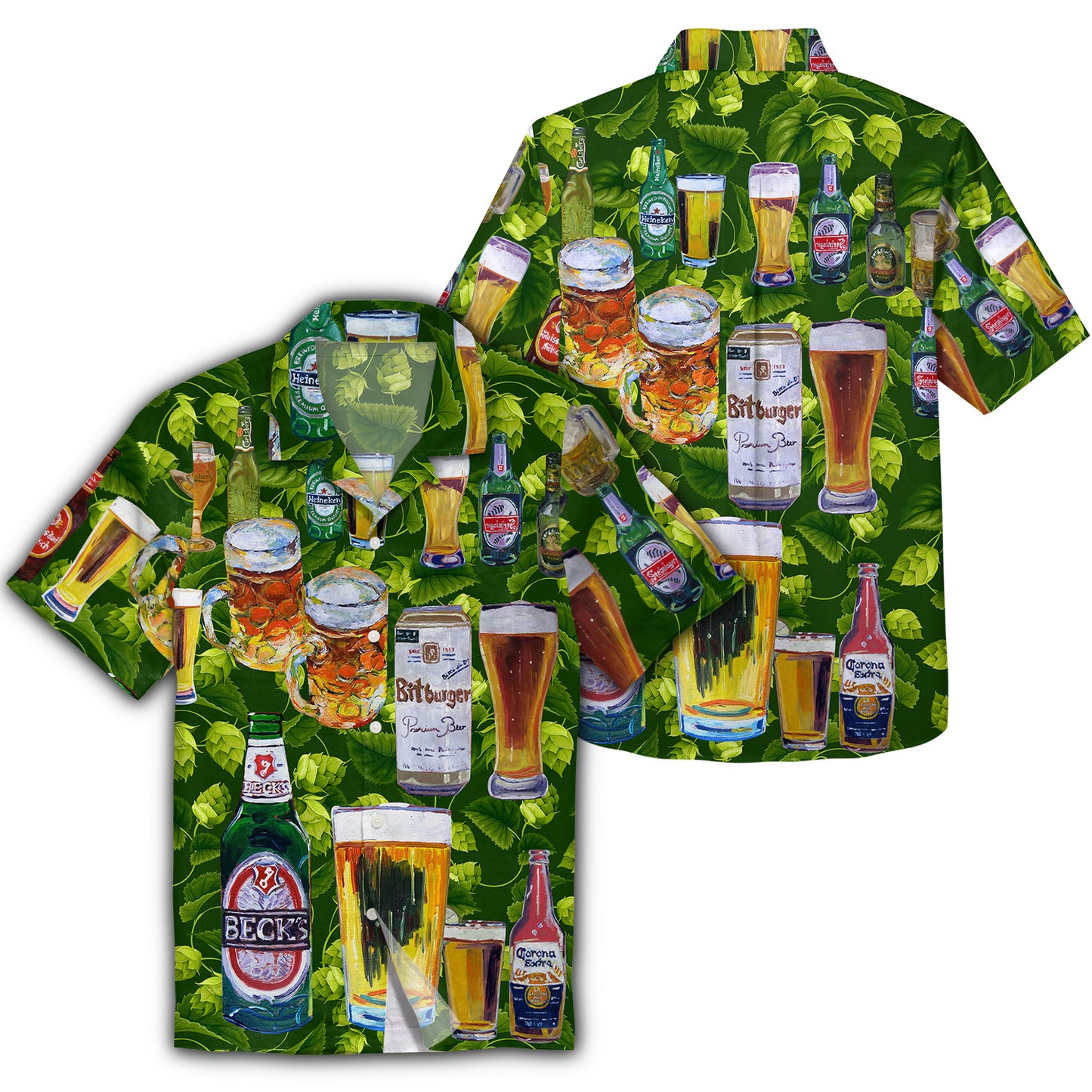 Beer Hawaii Shirt Beer Cups And Bottle Pattern Tropical Green Hawaiian Aloha Shirt