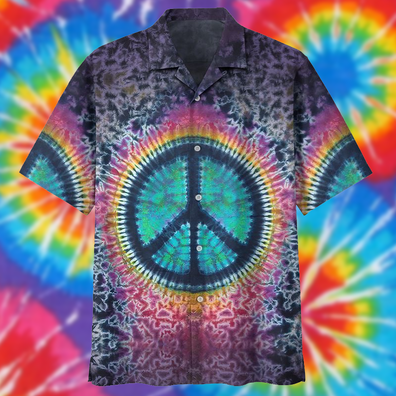 Hippie Hawaii Shirt Peace Symbol Pink Dark Blue Hawaiian Aloha Shirt