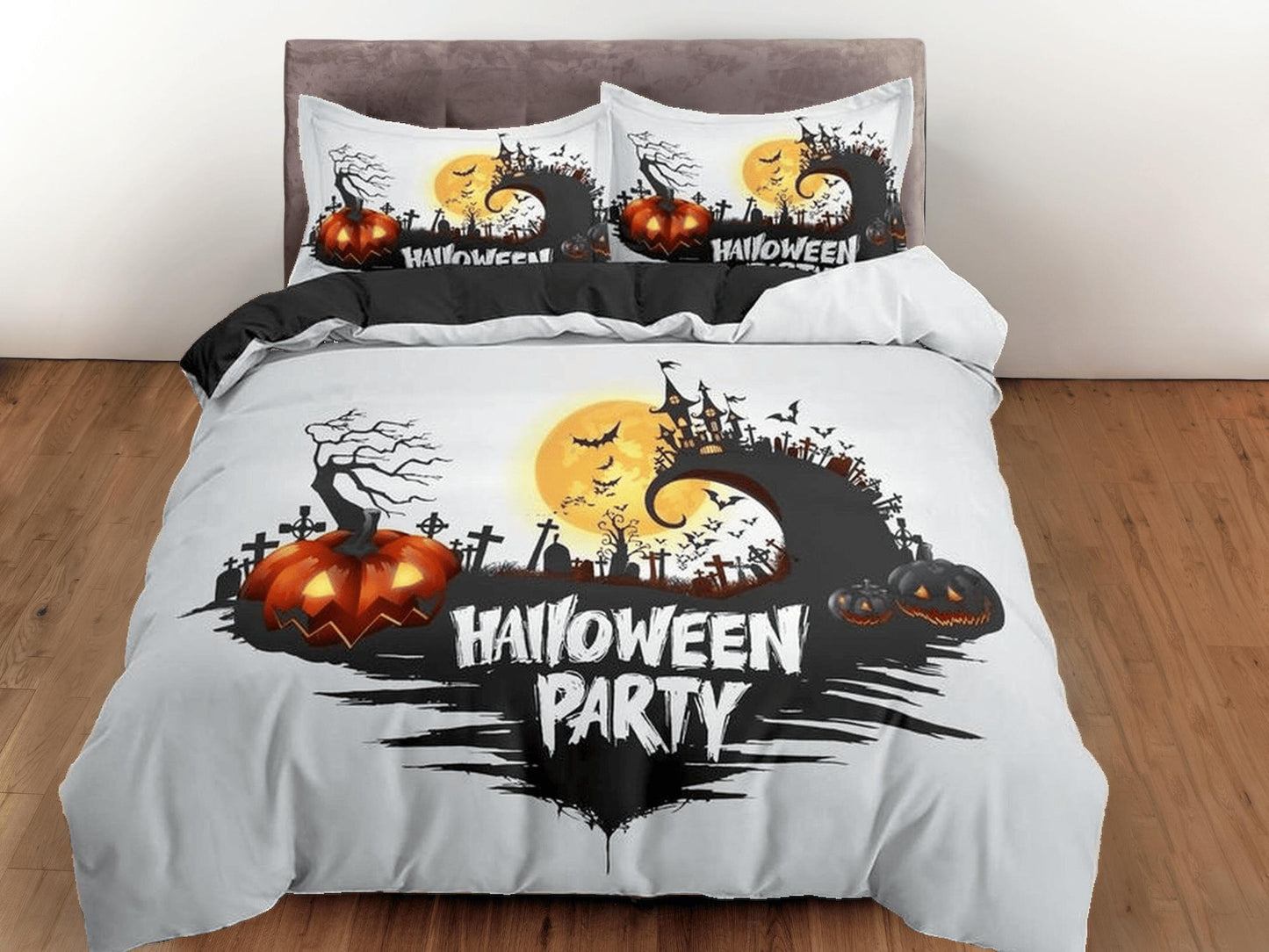 Halloween Bedding Set Halloween Party Pumpkin Ghost Town Duvet Covers White Unique Gift