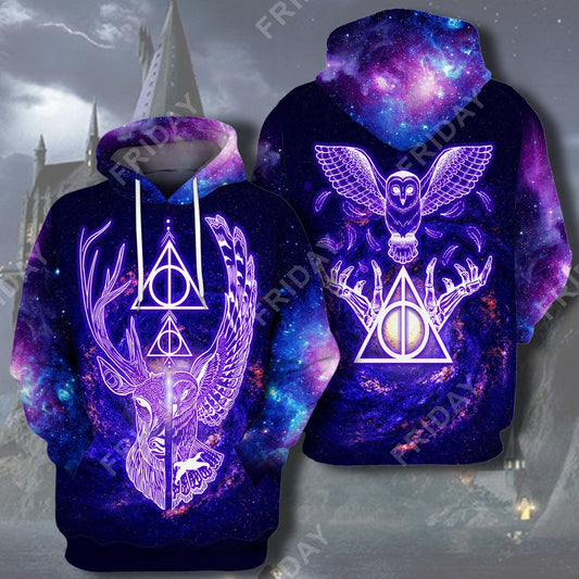 Unifinz HP T-shirt Deathly Hallows Deer And Owl Galaxy T-shirt Awesome High Quality HP Hoodie Sweater Tank 2022