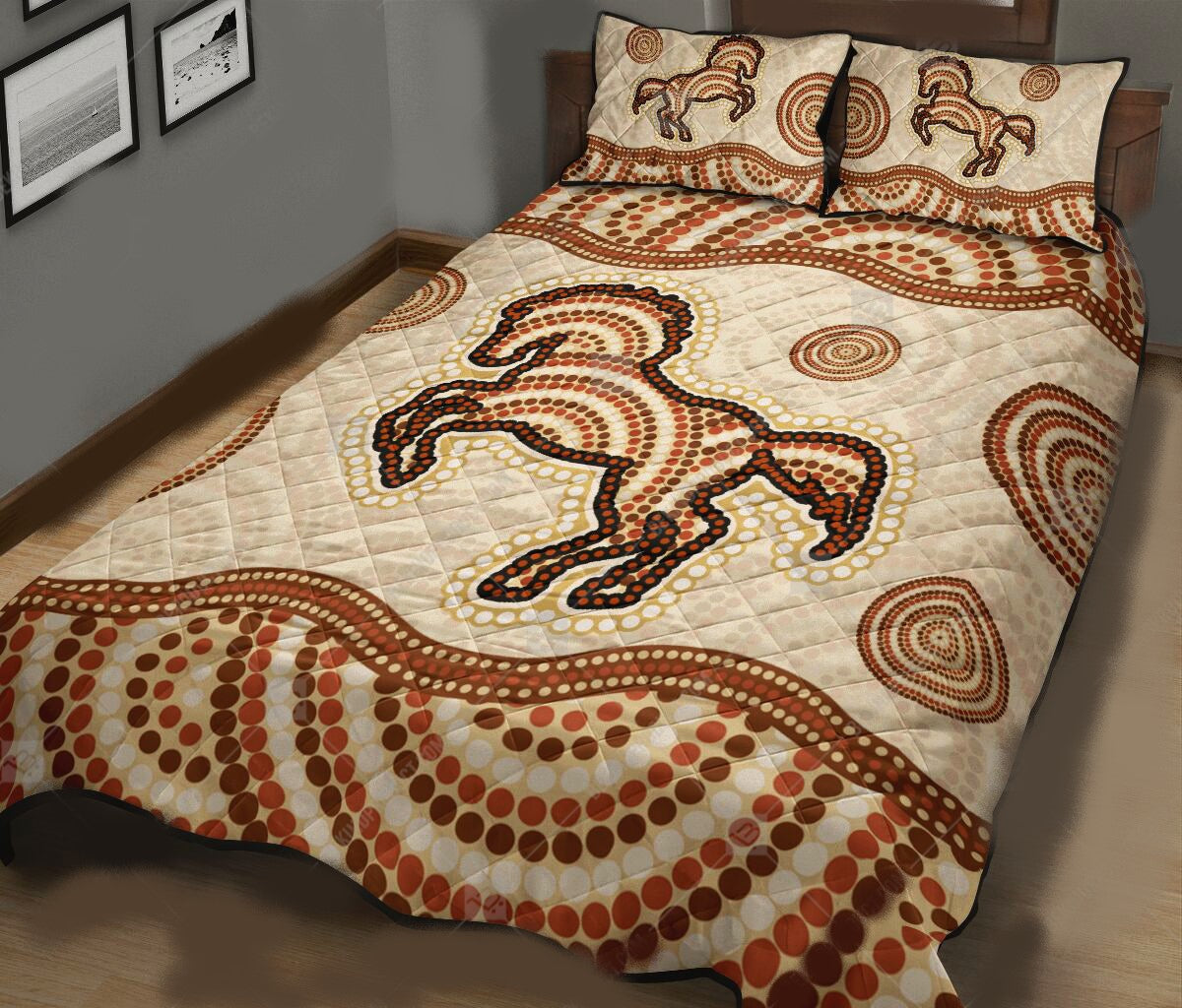 Horse Bedding Set Horse Aboriginal Dot Art Duvet Covers White Brown Unique Gift