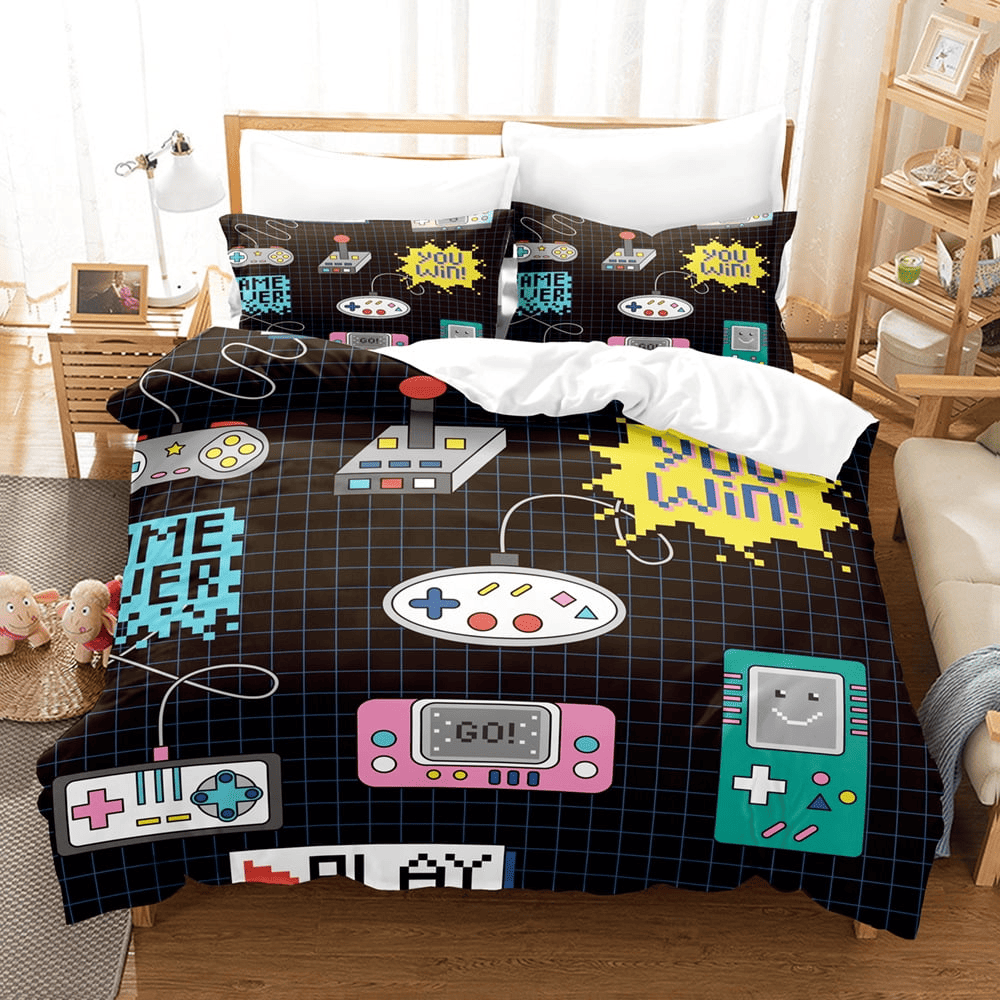 Game Bedding Set You Win Game Console Game Boys Duvet Covers Black Unique Gift