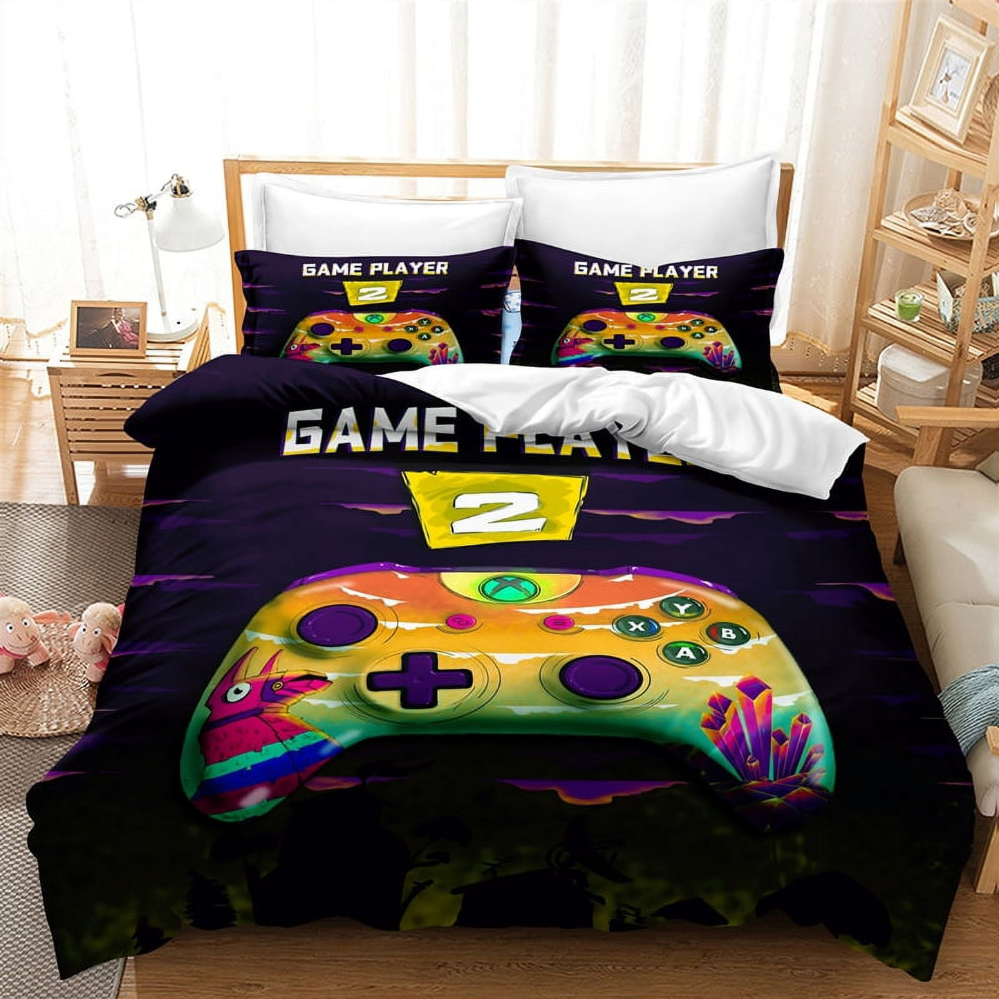 Game Bedding Set Game Player 2 Controller Graphic Duvet Covers Black Unique Gift
