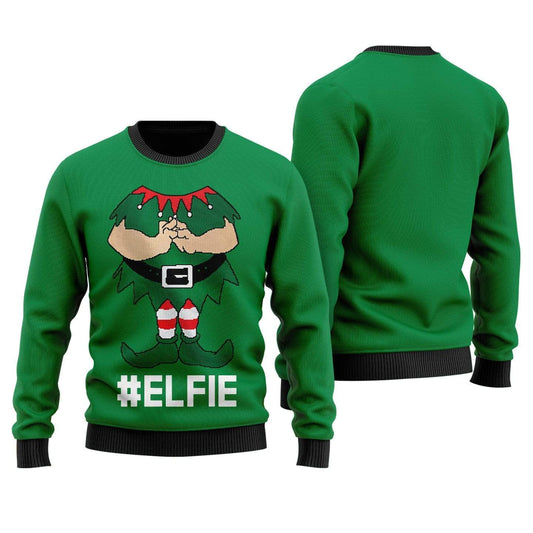 Unifinz Elfie Ugly Christmas Sweater Elfie When I Think About You I Touch My Elf Green Sweater 2023