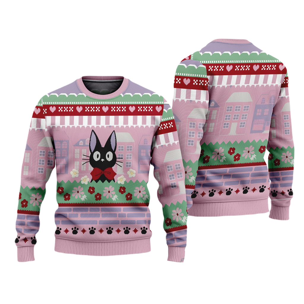 SGhibli Sweatshirt Kiki’s Delivery Service Jiji Sweatshirt Pink Unisex