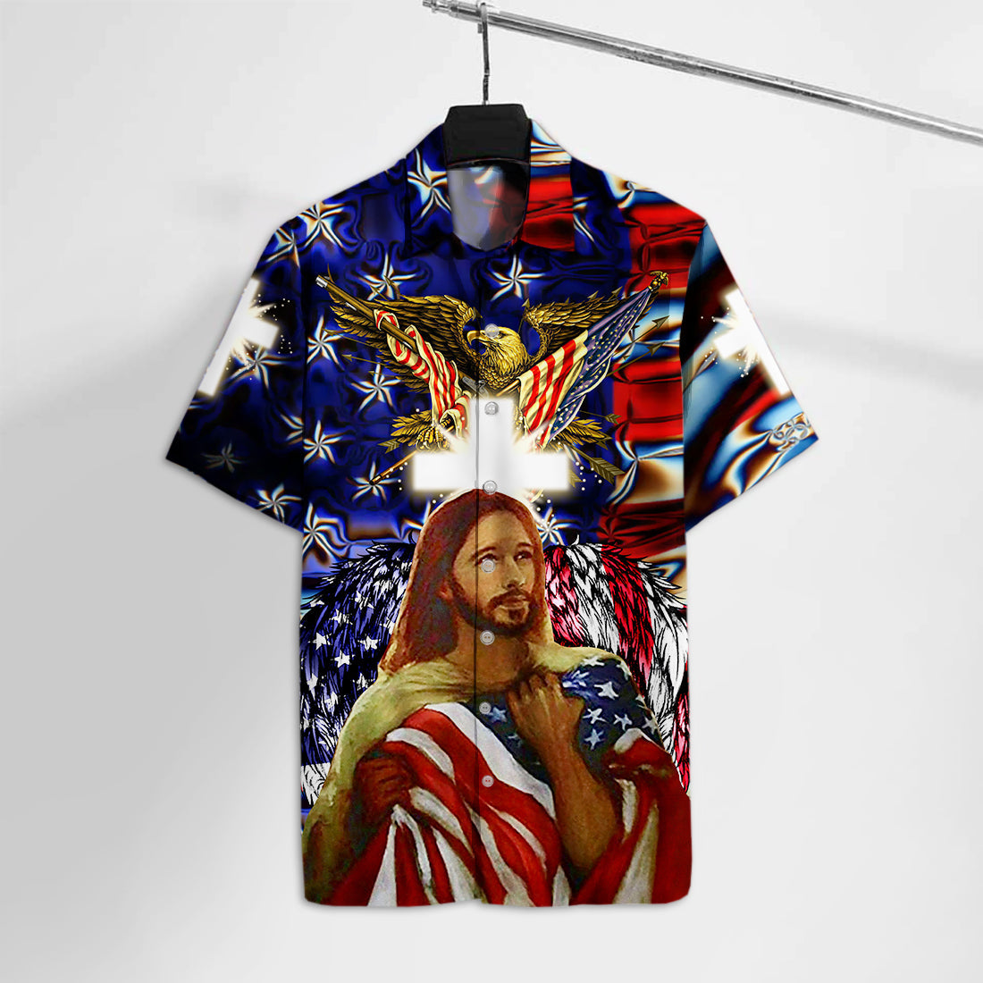 Unifinz Patriot 4th Of July Hawaii Shirt God Cross American Flag Eagle Hawaiian Shirt 2022