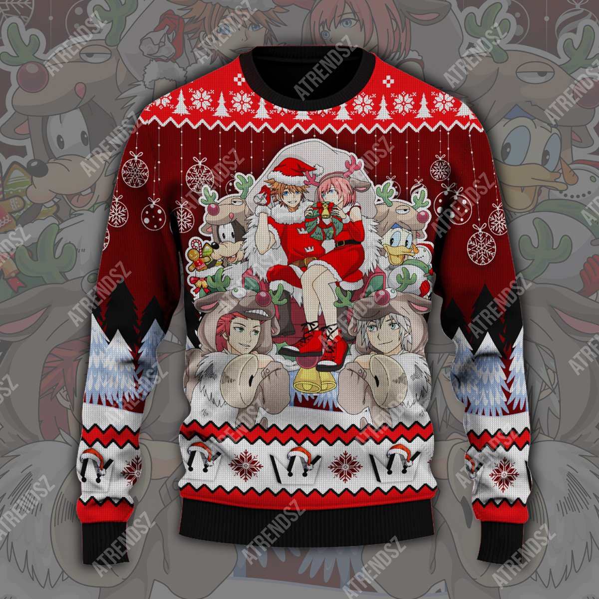 Kingdom Hearts Sweater Sora Kairi Costume Reindeer Red Ugly Sweater