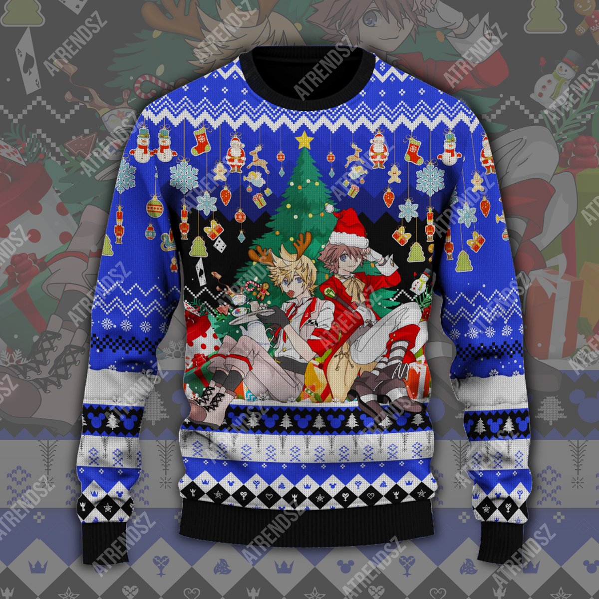 Kingdom Hearts Sweater Sora Ventus Christmas Tree Kingdom Hearts Logo Blue Ugly Sweater