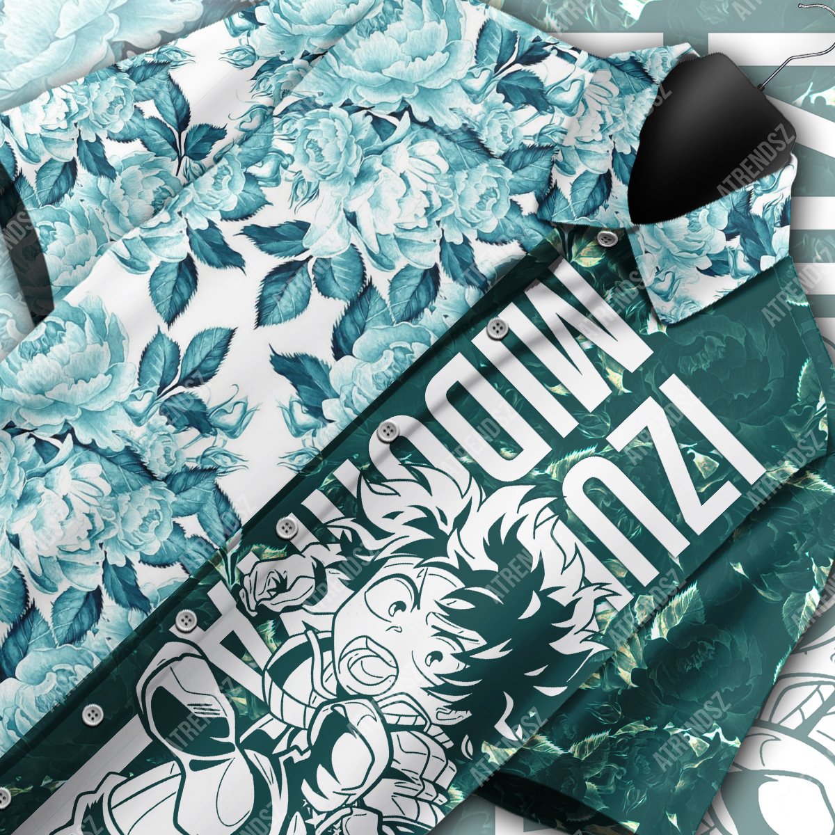 My Hero Academia Hawaiian Shirt Midoriya Izuku Floral Blue Green Hawaii Aloha Shirt