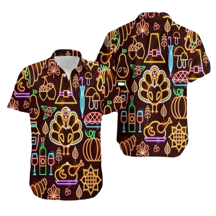 Thanksgiving Hawaii Shirt Neon Light Thanksgiving Turkeys Aloha Shirt Colorful Unisex