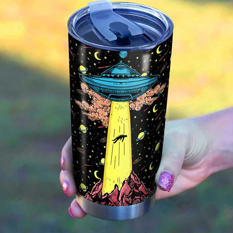 Unifinz UFO Tumbler Cup 20 oz UFO Abduction Black Space Planet Pattern Tumbler 20 oz 2022