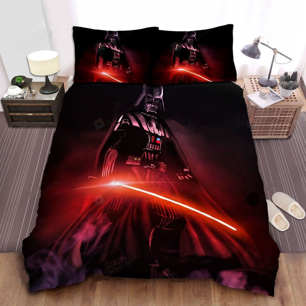 SW Bedding Set Darth Vader Holding Red Lightsaber Duvet Covers Black Unique Gift