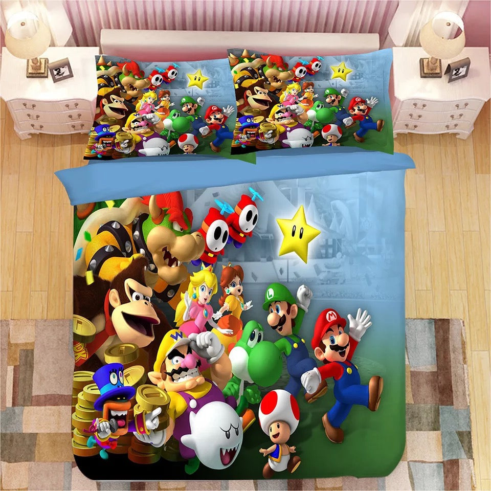 Mario Bedding Set Mario And Characters Try To Catch The Star Duvet Covers Colorful Unique Gift