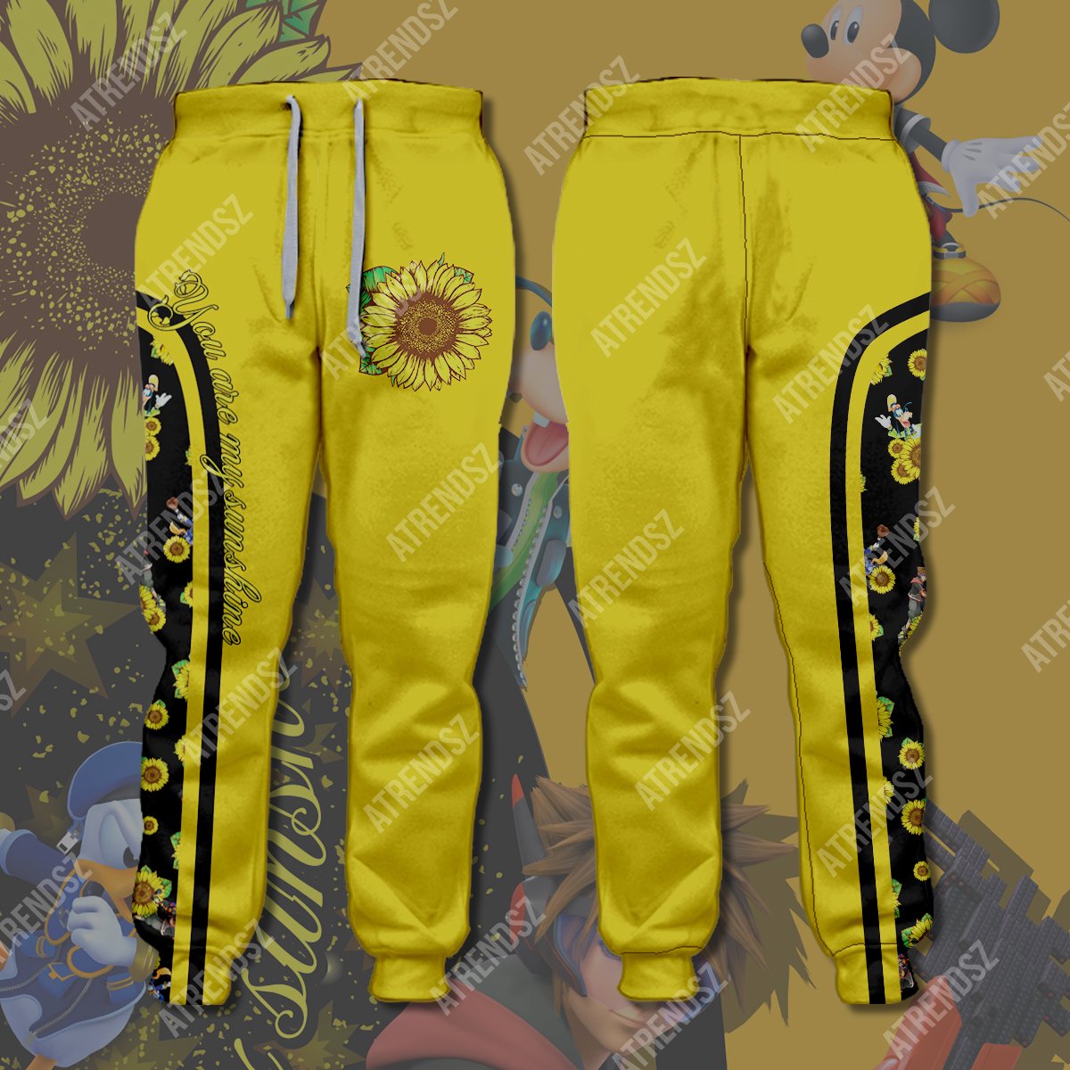 Kingdom Hearts Pants You Are My Sunshine Sora Goffy Donald Sunflower Jogger