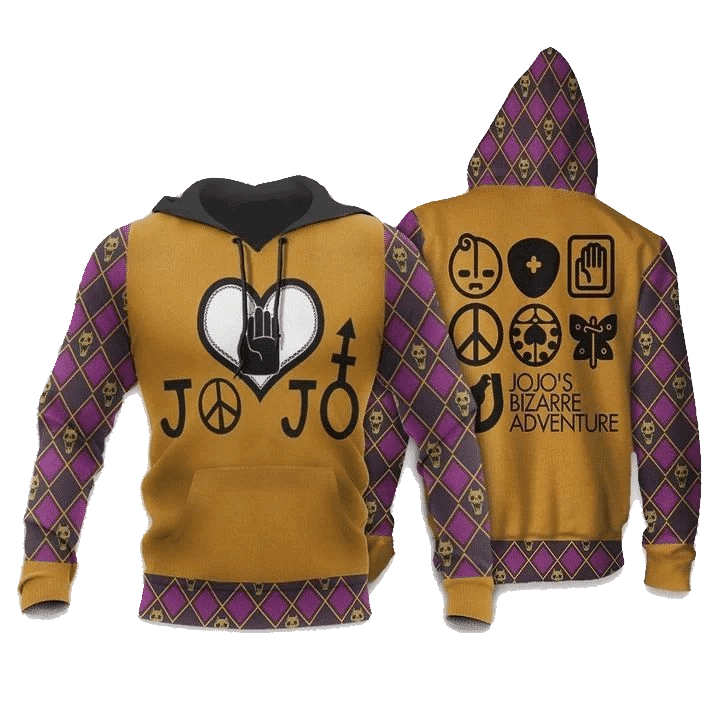 JoJos Bizarre Adventure Hoodie Character Symbols Jojos Bizarre Adventure Hoodie Yellow Pink Unisex