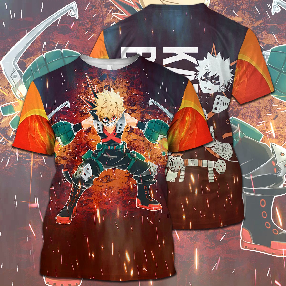 My Hero Academia T-shirt Bakugo Katsuki All Fire Orange T-shirt Hoodie Adult Full Print