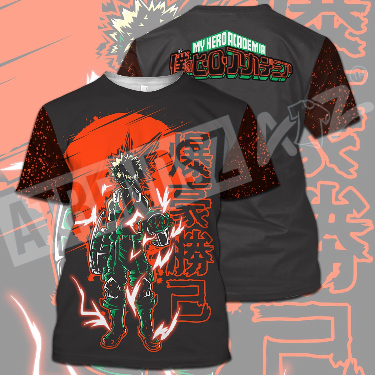 My Hero Academia T-shirt Bakugo Orange Grey My Hero Academia Logo T-shirt Hoodie Adult Full Print