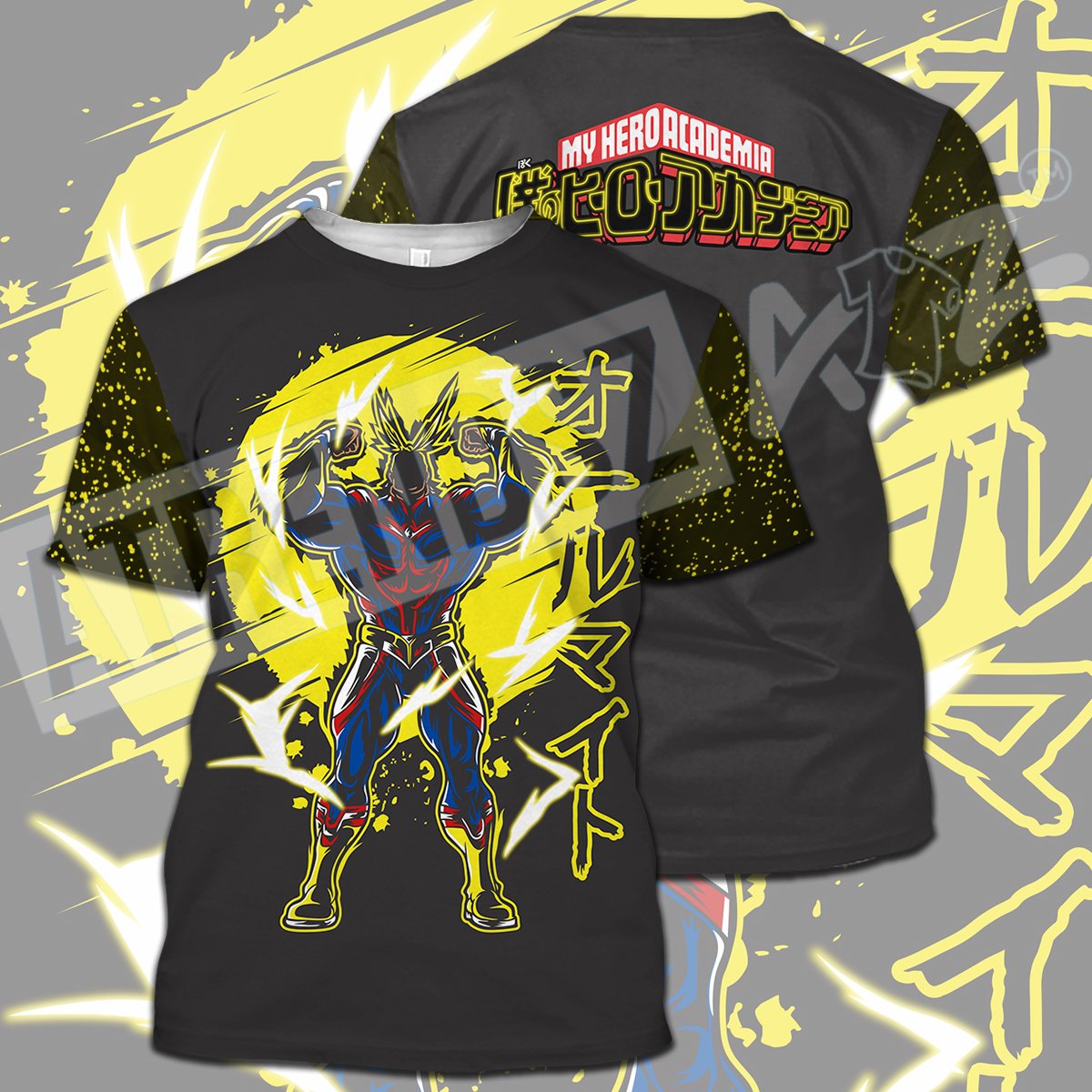 My Hero Academia T-shirt All Might Yellow Grey My Hero Academia Logo T-shirt Hoodie Adult Full Print
