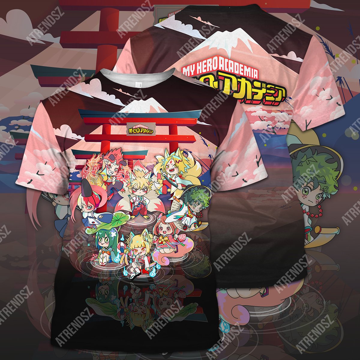 My Hero Academia T-shirt Characters Japanese Yokai Pink My Hero Academia Logo T-shirt Hoodie Adult Full Print