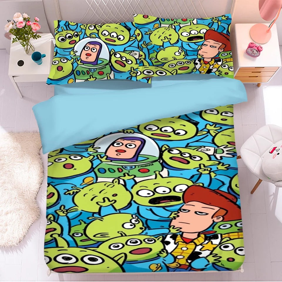 Toy Story Bedding Set DN Buzz Woody And Aliens Duvet Covers Green Unique Gift