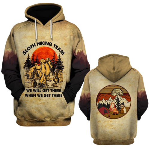 Sloth Hiking T-shirt Vintage Sloth Hiking Team We Will Get There T-shirt Hoodie Adult Full Print