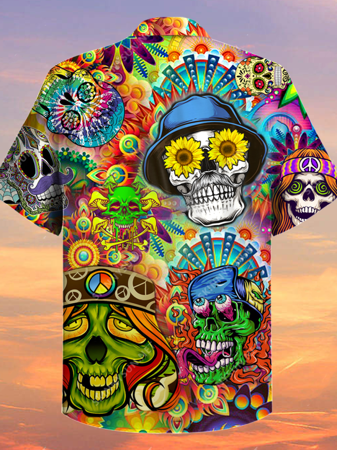 Hippie Hawaiian Shirt Hippie Skull High Hippie Style Hawaii Aloha Shirt