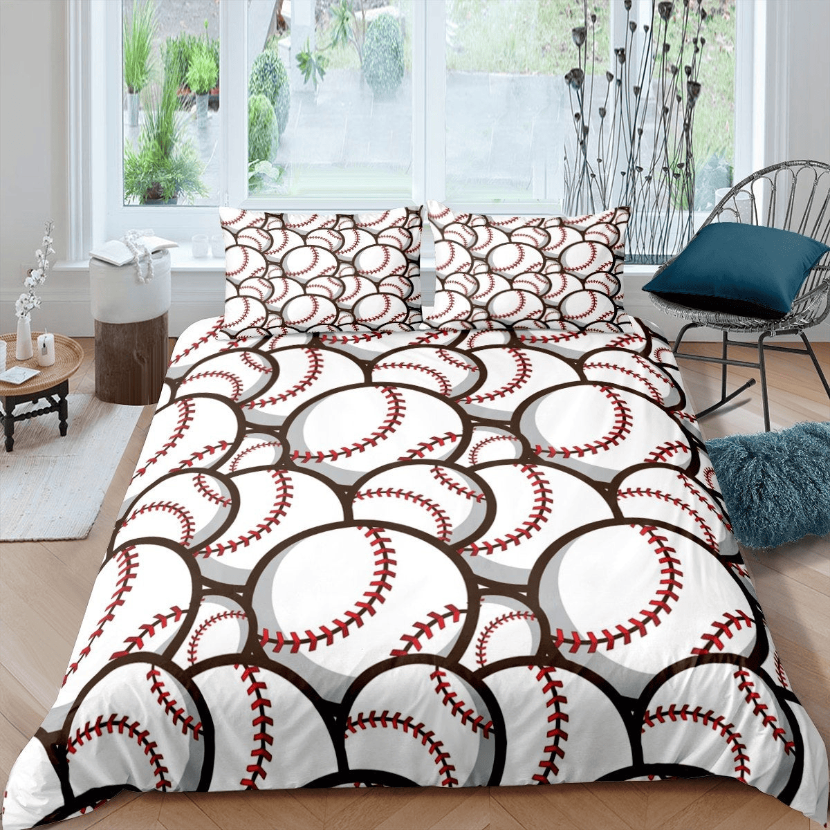 Baseball Bedding Set Baseball Doodle Pattern Duvet Covers White Unique Gift