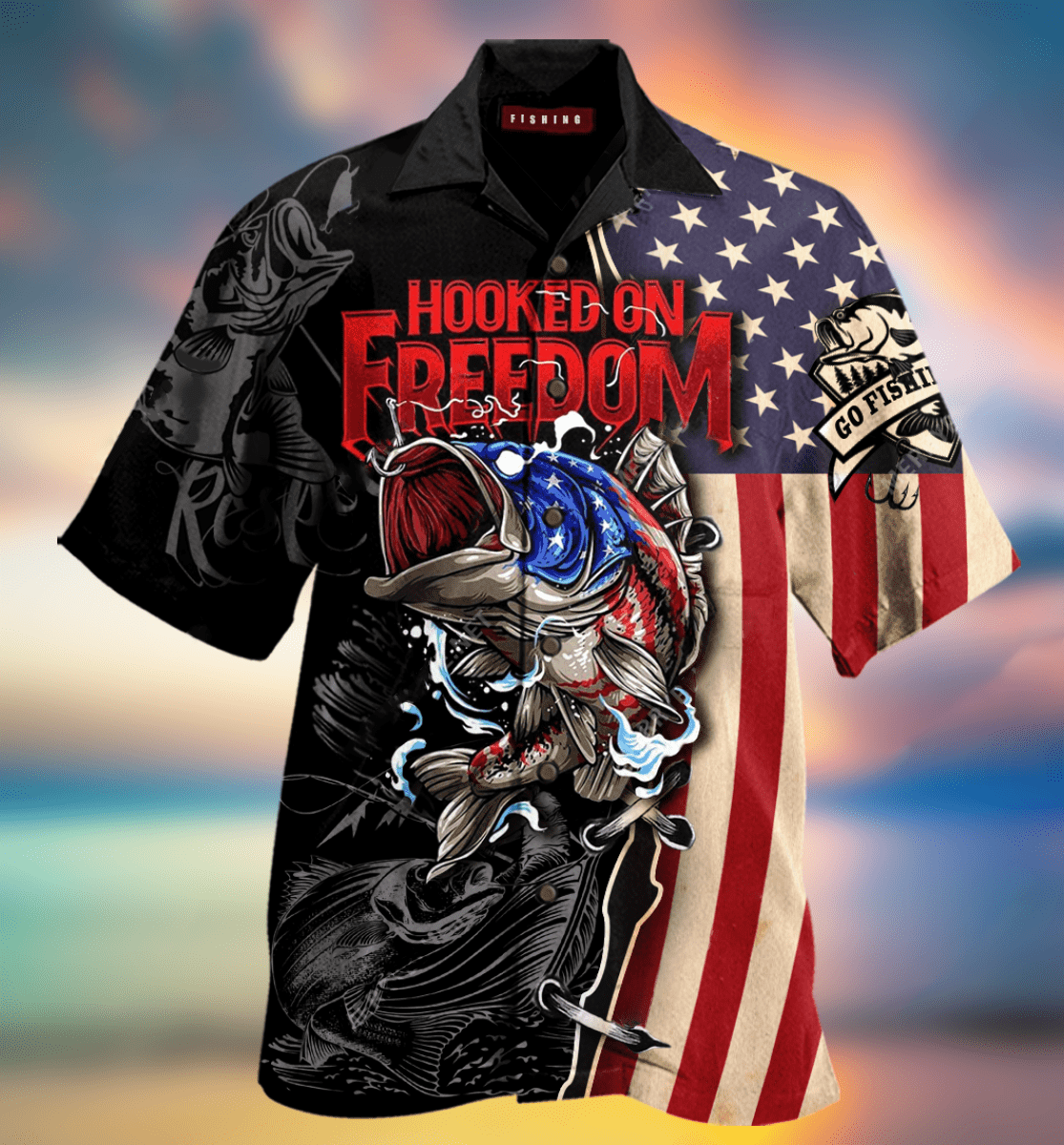 Unifinz Fishing T-shirt Hooked On Freedom Bass Fishing Hawaiian Shirt Fishing Aloha Shirt 2022