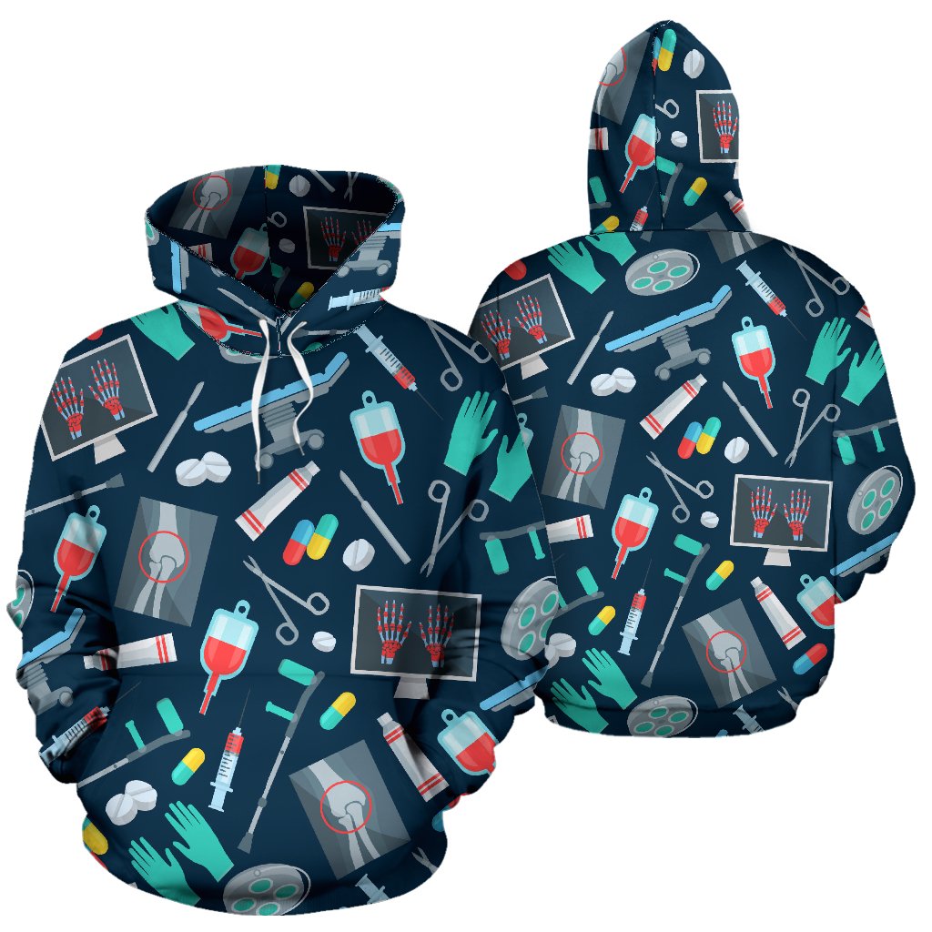 Unifinz Nurse Hoodie Black Medical Equipment Pattern Hoodie Awesome Nurse Hoodie Apparel 2024