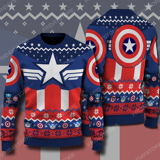 Unifinz MV Ugly Sweater MV Captain Superhero Pattern Christmas Sweater High Quality Capttain America Sweater 2022