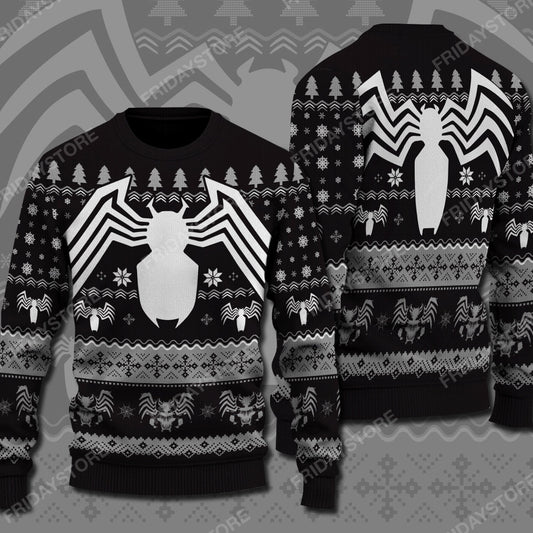 Unifinz Venom MV Ugly Sweater Venom Super Hero Dark Pattern Christmas Sweater Cool MV Venom Sweater 2022