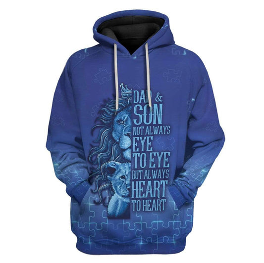Unifinz Father And Son Autism Hoodie Lion Always Heart To Heart Blue Puzzle Hoodie Autism Hoodie Apparel Father's Day Gift 2022