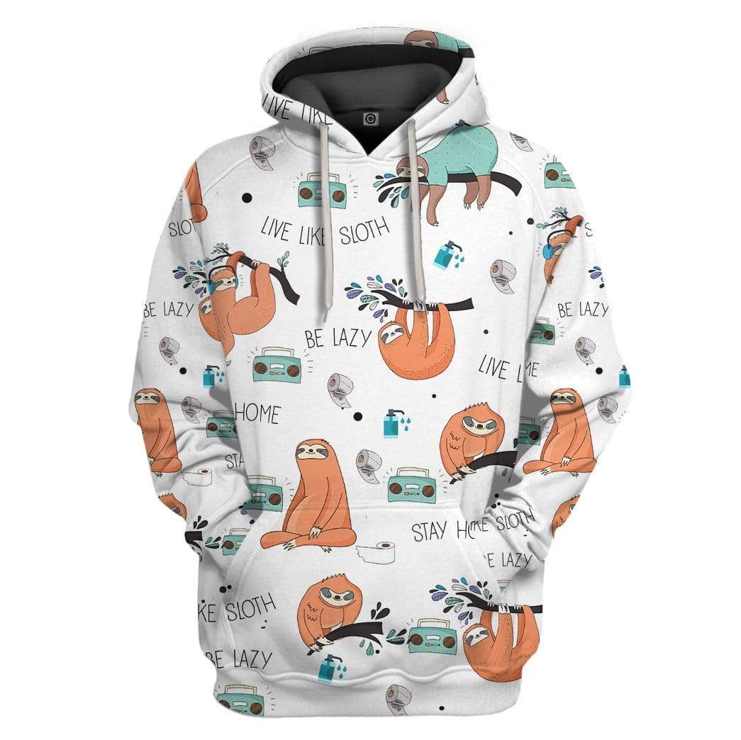 Sloth Covid T-shirt Be Lazy Live Like Sloth Stay Home Pattern T-shirt Hoodie Adult Full Print