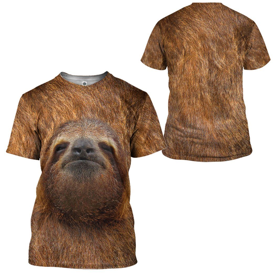 Sloth T-shirt Sloth Face Fur Custome Brown T-shirt Hoodie Adult Full Print