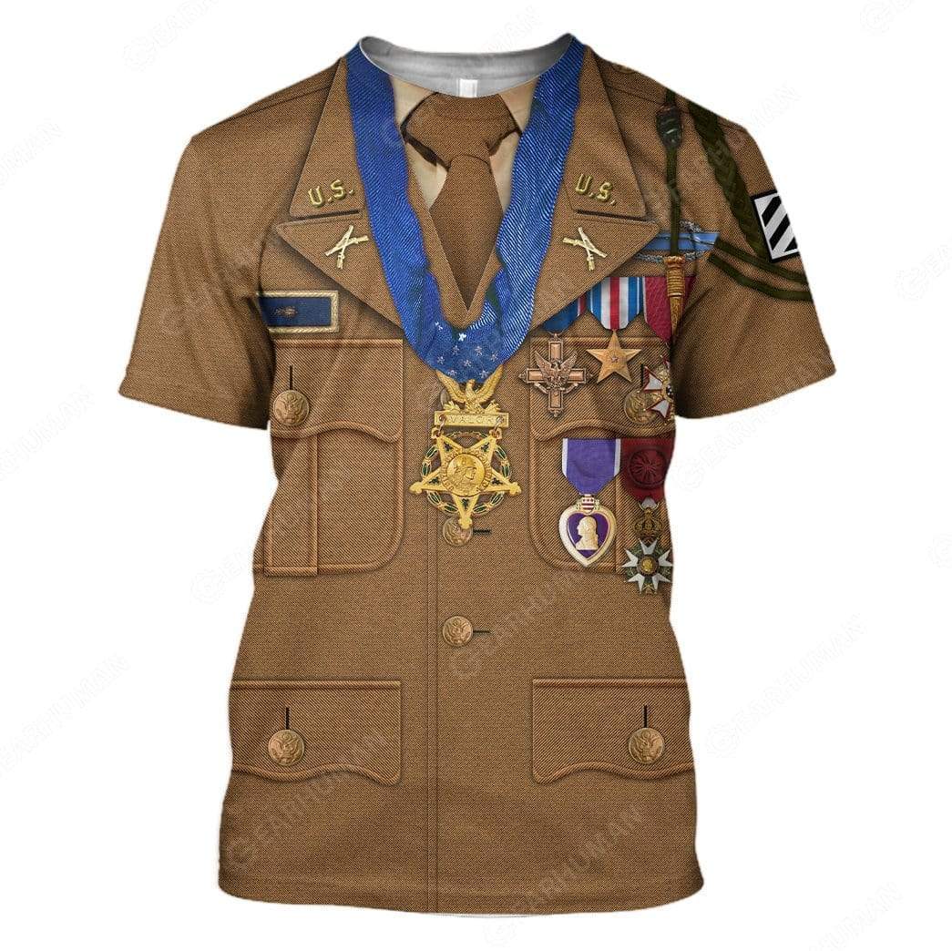 Historical Hoodie Audie Murphy Uniform Costume 3d Brown Hoodie Historical T-shirt Audie Murphy Shirt Adult Full Print