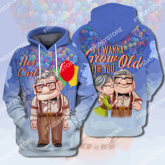 Unifinz DN Up T-shirt I Wanna Grow Old With You Up Couple Her Carl T-shirt Amazing DN Hoodie Sweater Tank 2022