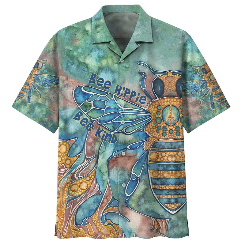 Hippie Hawaiian Shirt Bee Hippie Bee Kind Blue Hawaii Aloha Shirt