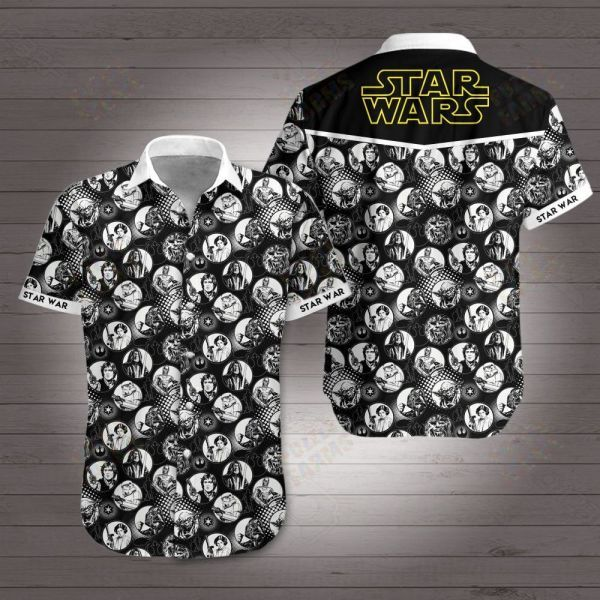 SW Hawaiian Shirt SW Character Circles Black White Hawaii Aloha Shirt