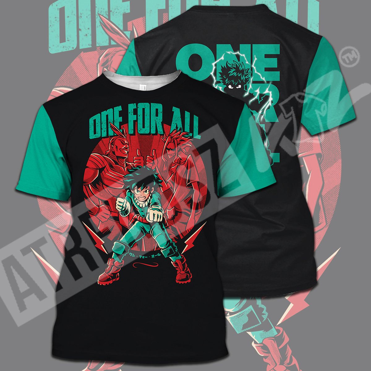My Hero Academia T-shirt All Might Midoriya Izuku One For All Green Black T-shirt Hoodie Adult Full Print
