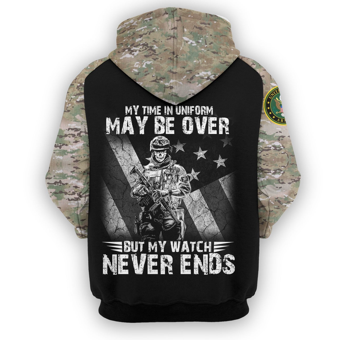 Unifinz US Army Veteran Hoodie My Time In Uniform May Be Over My Watch Never Ends Camo Hoodie Veteran Apparel 2022