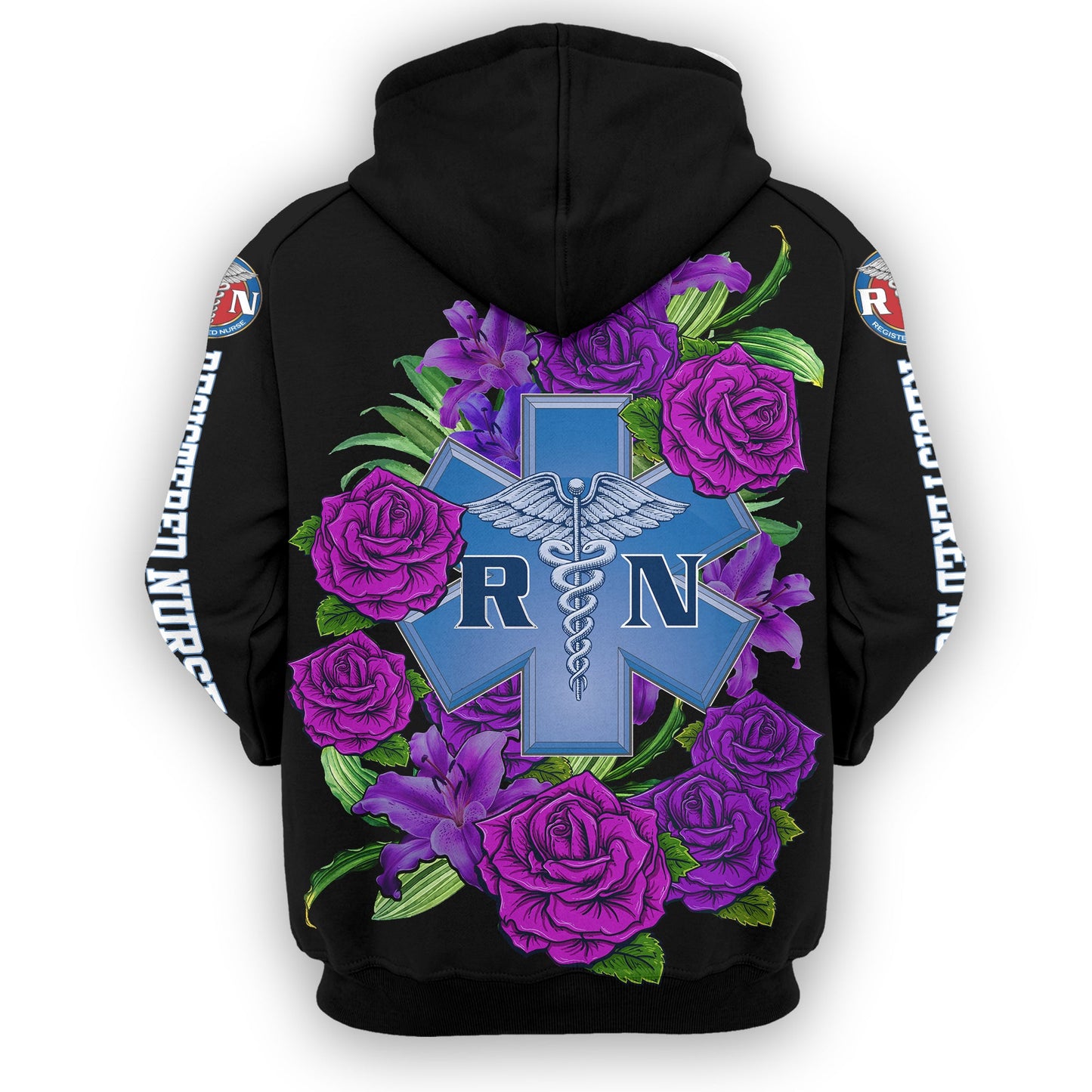 Unifinz Nurse Hoodie Registered Nurse Purple Flower Black Hoodie Nurse Day Gift Nurse Apparel 2022
