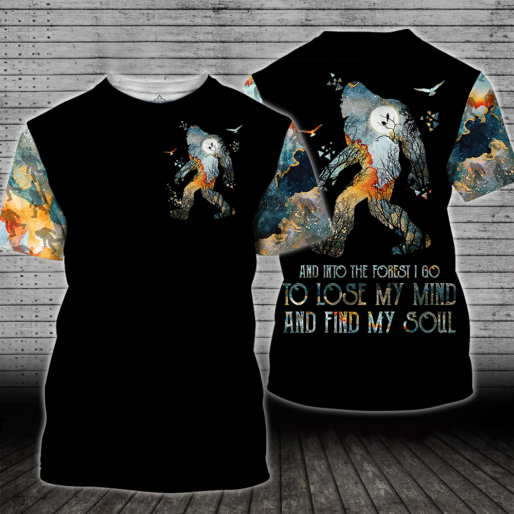 Unifinz Bigfoot Shirt And Into The Forest To Lose My Mind Bigfoot Pattern T-shirt Hoodie Adult Unisex Full Print 2022