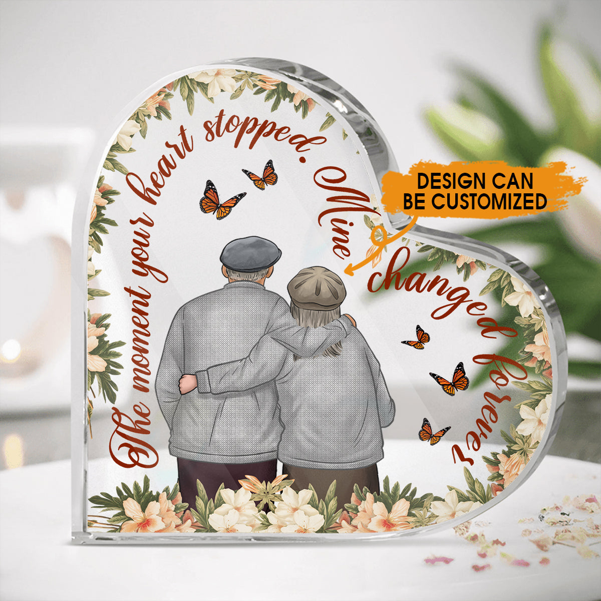 Personalized Memorial Heart Crystal Keepsake The Moment Your Heart Stopped Butterlfy Old Couple Custom Memorial Gift M633