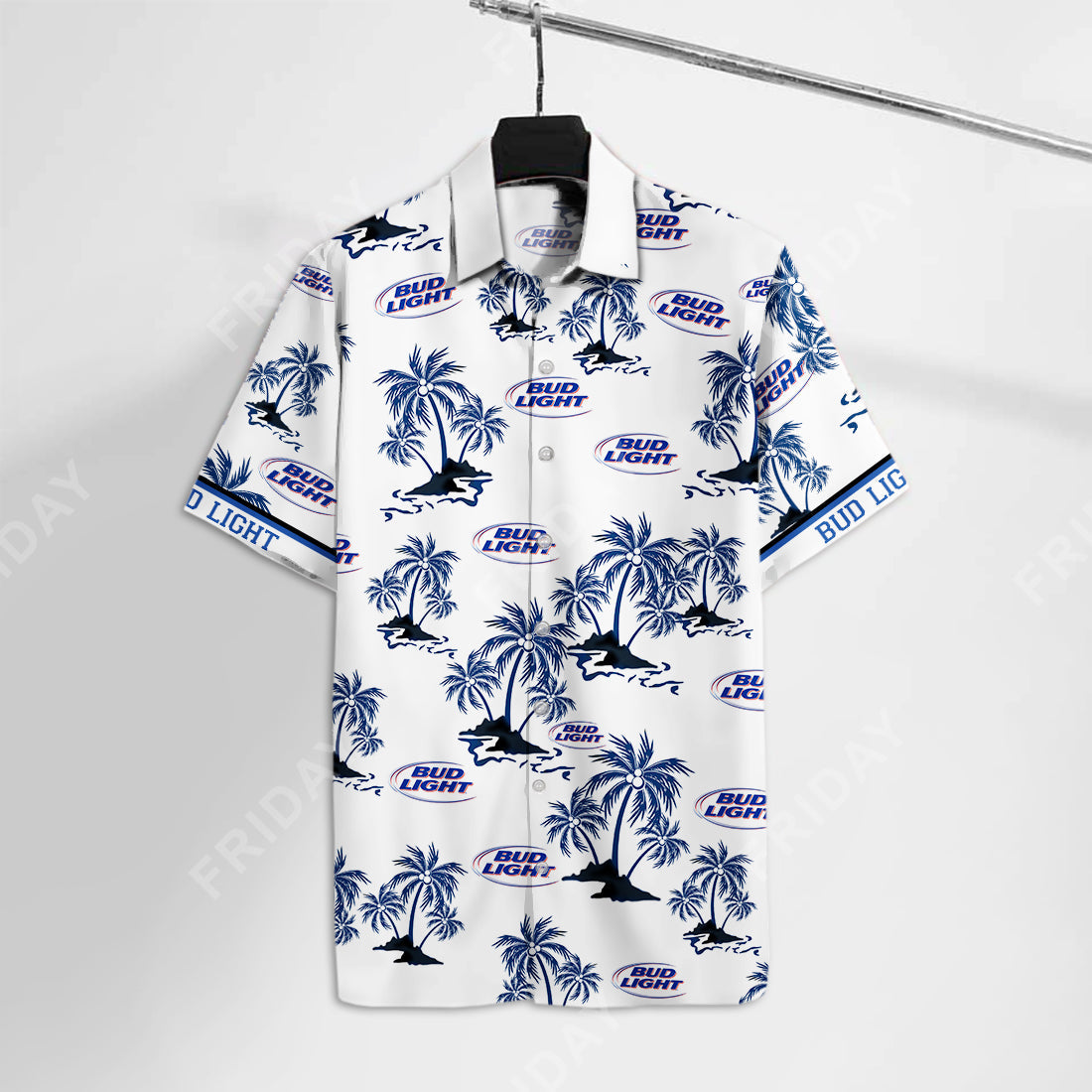 Beer Hawaiian Shirt Bud Light Beer Palm Trees White Blue Hawaii Aloha Shirt Beer Hawaii Shirt