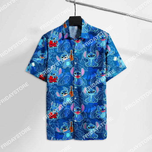 Unifinz LAS Hawaiian Shirt Blue Tropical Hawaii Tshirt Cute High Quality Stitch Aloha Shirt Stitch Apparel 2022