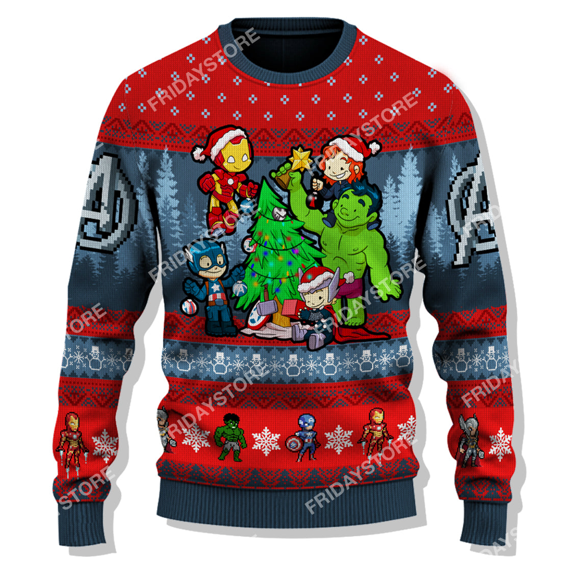 Unifinz MV Ugly Sweater MV Super Heroes With Christmas Tree Christmas Sweater Amazing MV Avengers Sweater 2024