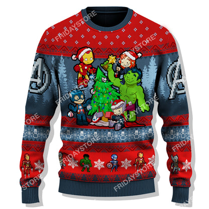Unifinz MV Ugly Sweater MV Super Heroes With Christmas Tree Christmas Sweater Amazing MV Avengers Sweater 2024
