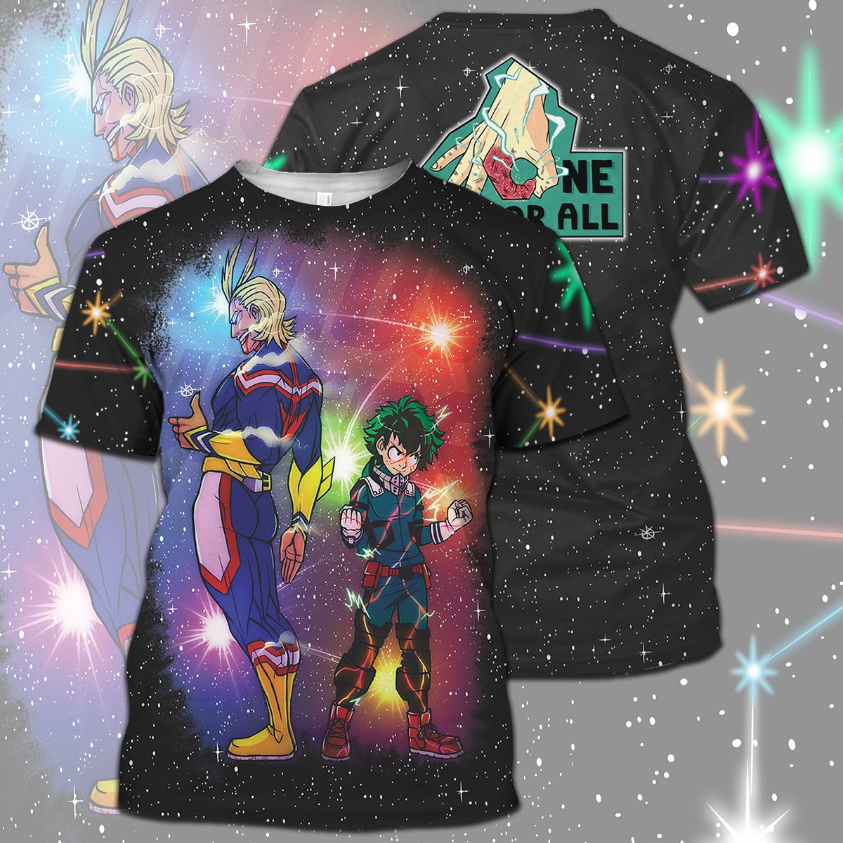 My Hero Academia T-shirt All Might Midoriya Izuku One For All Black Galaxy T-shirt Hoodie Adult Full Print