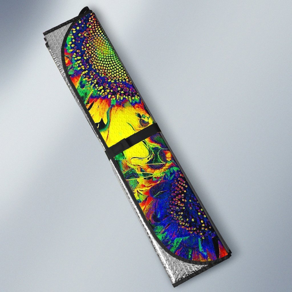 Hippie Car Sun Shade Peace Symbol Multicolor Sunflower Hippie Style Windshield Sun Shade