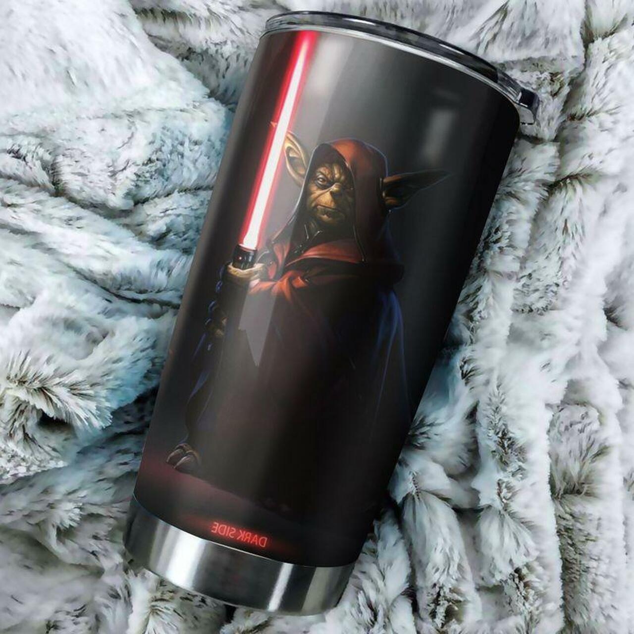 SW Tumbler Cup 20 Oz Yoda Dark Side Red Light Saber Black Tumbler 20 Oz Travel Mug